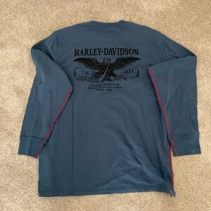 Harley-Davidson Slate Blue Long Sleeve Shirt with Red Trim